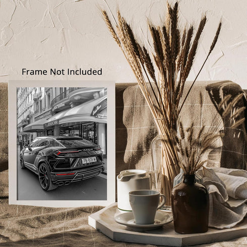 Posterizer 1 pcs-modern chic black car passing by luxury stores 1-Photography Art- Gift for Women, Fashionistas, Designer Fashion Fans-Decor for H...