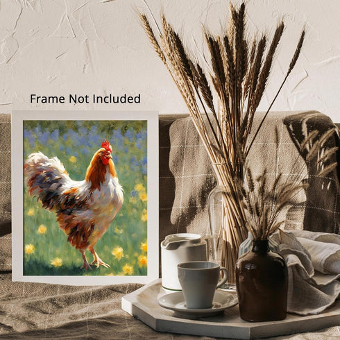 Posterizer 1 pcs- Brown and white hen near yellow flowers print-Art for Animal Lovers- Gift for Men Women Entrepreneur Teens-Living Room Bedroom D...