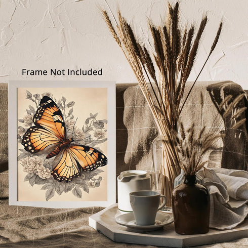 Posterizer 1 pcs- Orange butterfly with flowers-Art for Animal Lovers- Gift for Men Women Entrepreneur Teens-Living Room Bedroom Decor- unframed w...
