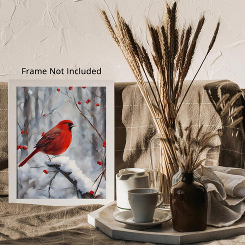 Posterizer 1 pcs-cute little bird in snowy winter scene -13-Art for Animal Lovers-Landscape & Nature Art-Decor for Home & Office- unframed wall ar...