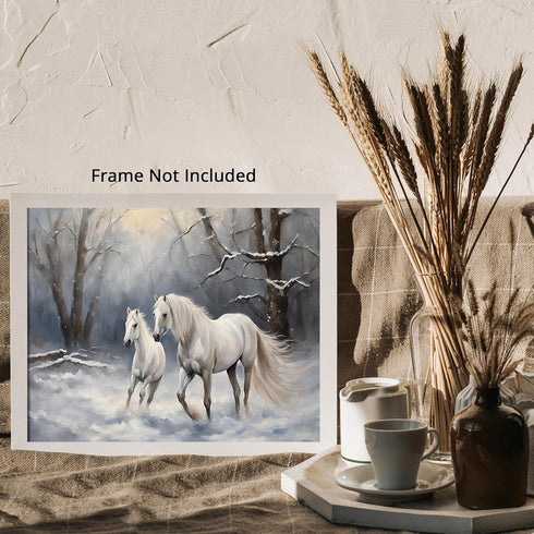 Posterizer 1 pcs-majestic horse in snowy winter scene-oil painting style-4-Art for Animal Lovers-Landscape & Nature Art-Decor for Home & Office- u...