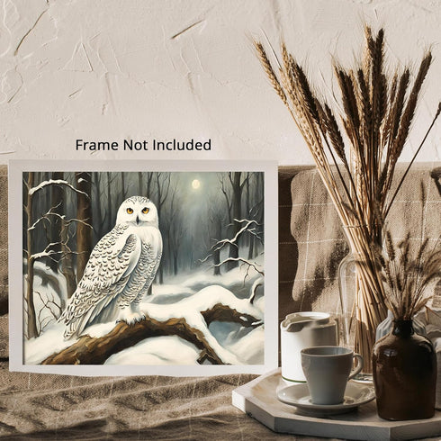 Posterizer 1 pcs-snowy winter scene of a white owl-oil painting style 2-Art for Animal Lovers-Landscape & Nature Art-Decor for Home & Office- unfr...