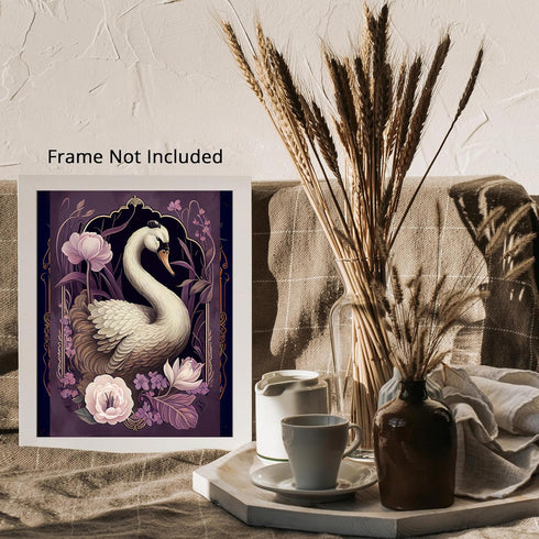 Posterizer 1 pcs-chinoiserie swan art-pink and purple aesthetic-Art for Animal Lovers-Abstract & Modern Art-Living Room Bedroom Decor- UNFRAMED Wa...