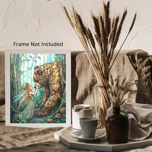 Posterizer 1 pcs-enchanting whimsical fairy and a bear poster 1-Art for Animal Lovers-Kids Room Art-Gift for Daughter, Son, Kids Decor for nursery...