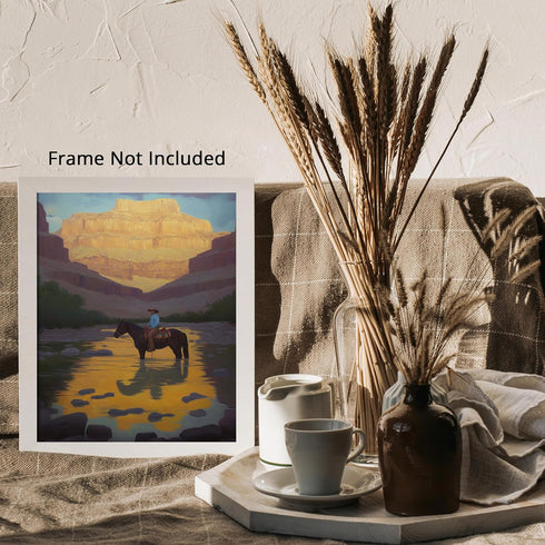 Posterizer 1 pcs-vibrant painting style art-cowboy on horse in the wild 4-Western Art-Men's Art Collection-Living Room Bedroom Decor- unframed wal...