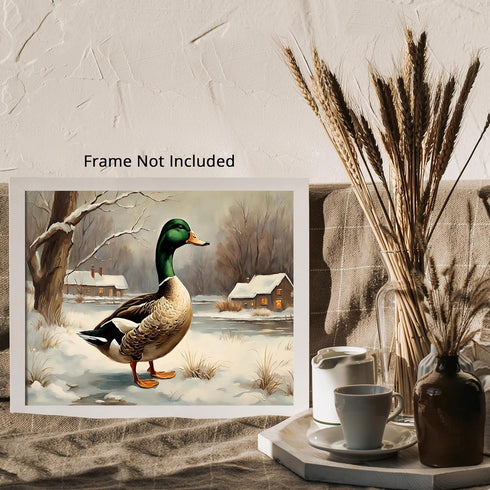 Posterizer 1 pcs-duck in snowy winter nature-oil painting style 1-Art for Animal Lovers-Landscape & Nature Art-Decor for Home & Office- unframed w...