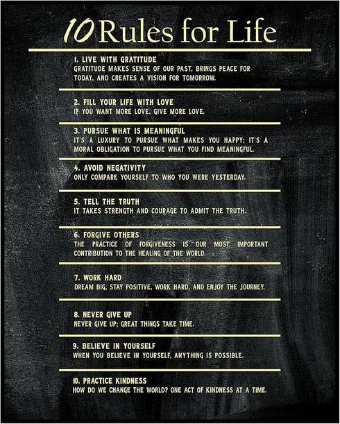 Posterizer 1 pcs-10 rules for life-daily encouraging reminders-Motivational & Inspirational Art-Workplace & Office Art-Decor for Home & Office- UN...