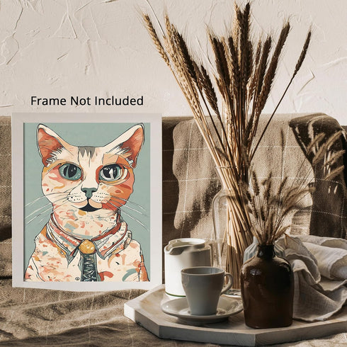 Posterizer 1 pcs- Abstract art of a white cat with clothes on-Art for Animal Lovers-Abstract & Modern Art- Gift for Men Women Teens-Decor for Hom...