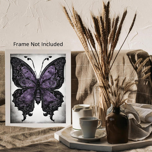 Posterizer 1 pcs- black and purple butterfy in retro gothic theme-Gothic Art-Art for Animal Lovers- Living Room Bedroom Decor- unframed wall art...