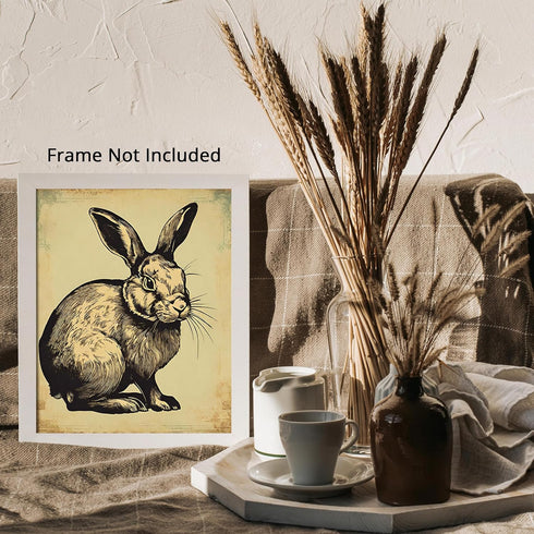 Posterizer 1 pcs-retro aged background with cute bunny-Art for Animal Lovers-GIft for Men Women Teens-Decor for Home & Office- unframed wall art...