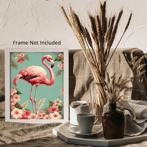 Posterizer 1 pcs-abstract retro design of flowers and flamingo 3-Art for Animal Lovers-GIft for Men Women Teens- Retro Art-Decor for Home & Office...