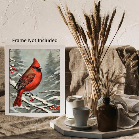 Posterizer 1 pcs-little bird in snowy winter scene-oil painting style -4-Art for Animal Lovers-Landscape & Nature Art-Decor for Home & Office- unf...