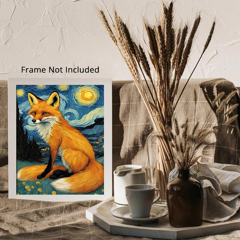 Posterizer 1 pcs- beautiful red fox with starry night inspired background-Art for Animal Lovers-Gift for Art Lovers-Living Room Bedroom Decor- unf...