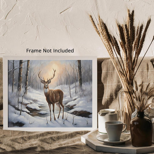 Posterizer 1 pcs-majestic deer in snowy winter scene-oil painting style-3-Art for Animal Lovers-Landscape & Nature Art-Decor for Home & Office- un...