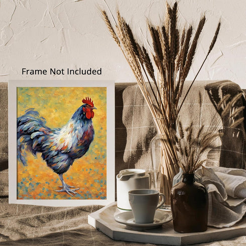 Posterizer 1 pcs- Rooster with a yellow and green background-Art for Animal Lovers- Gift for Men Women Entrepreneur Teens-Living Room Bedroom Deco...