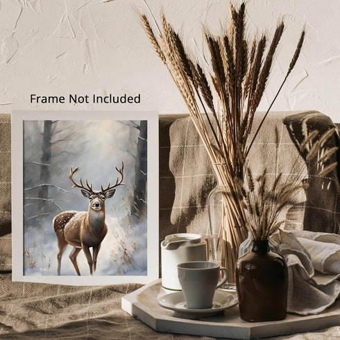 Posterizer 1 pcs-majestic deer in snowy winter scene-oil painting style-12-Art for Animal Lovers-Landscape & Nature Art-Decor for Home & Office- u...