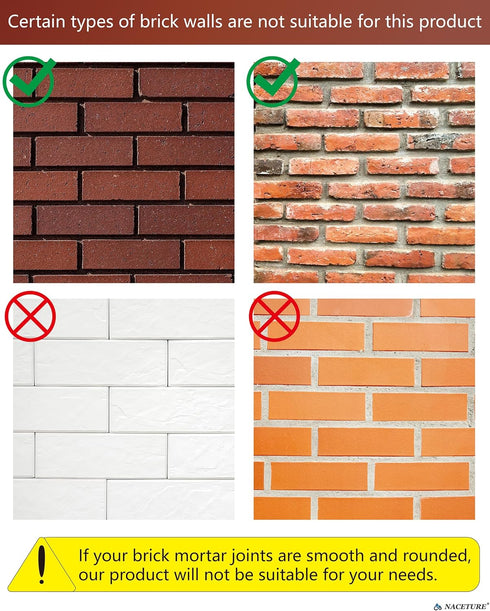 NACETURE Brick Hook Clips (8Pack) - Require More Than 1/8” Brick Wall Cement Gap., Fits 2-1/4 to 2-2/5 Inch Bricks Size...
