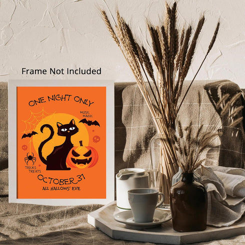 Posterizer 1 pcs-Retro Halloween Cat Creepy Art Print-Art for Animal Lovers-Gift for Steampunk or Goth Fans-Living Room Bedroom Decor- unframed wa...