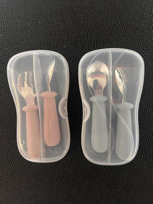 Baby Spoons Self Feeding, Stainless Steel Baby Silverware with BPA Free | Set of 2| Blue and Pink...