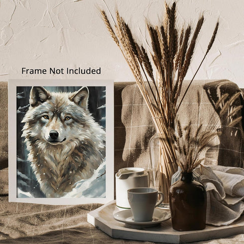 Posterizer 1 pcs-gray wolf in snowy wintery nature-oil painting style -7-Art for Animal Lovers-Landscape & Nature Art-Decor for Home & Office- unf...