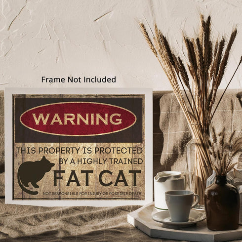 Posterizer 1 pcs-Fat Cat Warning Sign-Funny Poster For Cat Lovers-Art for Animal Lovers-Comedy Art-Gift For Animal Lovers-Living Room Bedroom Deco...
