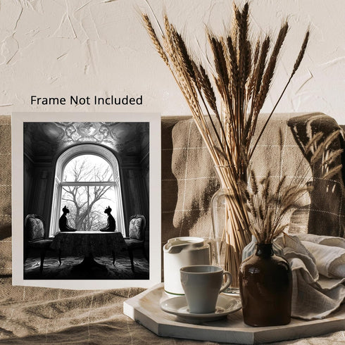 Posterizer 1 pcs-mysterious gothic house-black cats sitting on the table 3-Art for Animal Lovers-Gothic Art-Living Room Bedroom Decor- unframed wa...