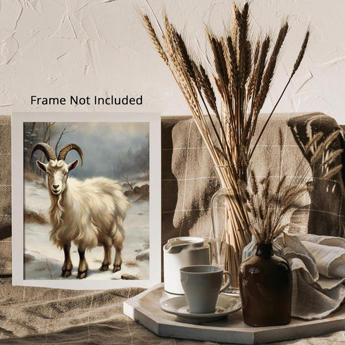 Posterizer 1 pcs-goat in snowy winter scene-oil painting style -1-Art for Animal Lovers-Landscape & Nature Art-Decor for Home & Office- unframed w...