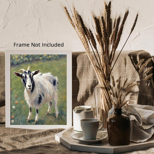 Posterizer 1 pcs- Oil painting style print of a white goat in the grass-Art for Animal Lovers-Floral Botanical Art- Gift for Men Women Teens-Livin...