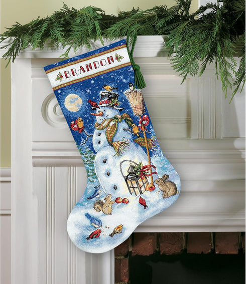 Dimensions Gold Collection Counted Cross Stitch 'Snowman & Friends' Personalized Christmas Stocking Kit, 18 Count White Aida, 16"...