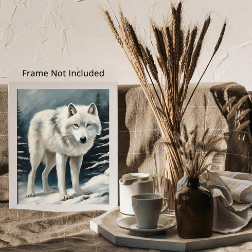 Posterizer 1 pcs-white arctic wolf in snowy nature-oil painting style -2-Art for Animal Lovers-Landscape & Nature Art-Decor for Home & Office- unf...