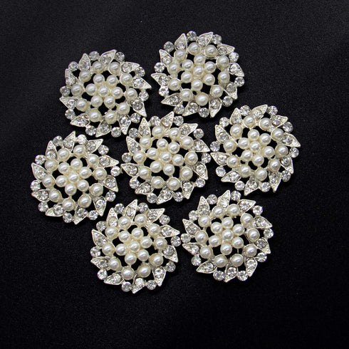 AUEAR, 15 Pack Faux Rhinestone Pearl Flower Buttons Fashion Silver Crystal Button Brooches for Jewelry Making Clothing DIY Craft...