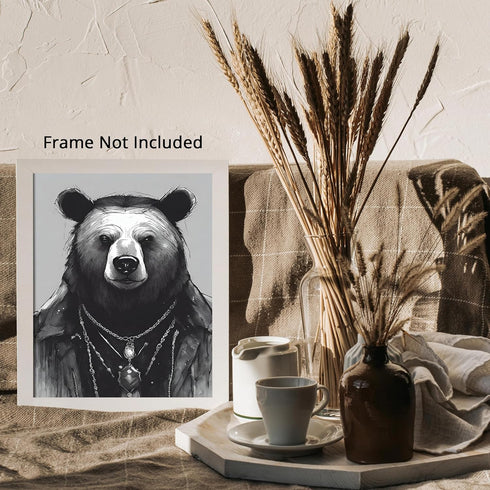Posterizer 1 pcs- black and white theme-bear wearing clothes-Gothic Art-Art for Animal Lovers- Living Room Bedroom Decor- unframed wall art...