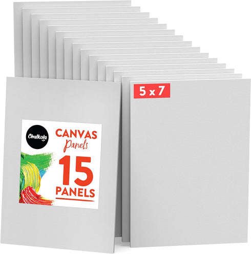 Chalkola Paint Canvas Panels 5x7 inch (15 Pack) for Acrylic Painting & Oil Art, Primed 100% Cotton Boards, Acid-Free for Professional Artists, Hob...