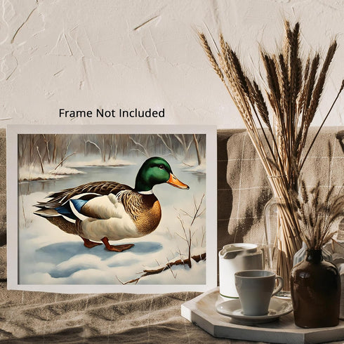 Posterizer 1 pcs-duck in snowy winter nature-oil painting style 3-Art for Animal Lovers-Landscape & Nature Art-Decor for Home & Office- unframed w...