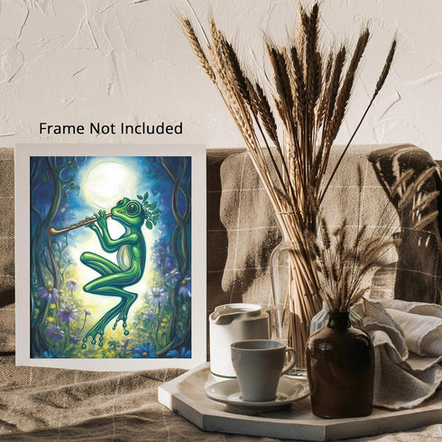 Posterizer 1 pcs-whimsical forest scene-frog playing music 11-Art for Animal Lovers-Fantasy & Fiction Art-Gift for Daughter, Son, Kids- unframed w...