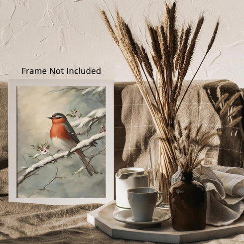 Posterizer 1 pcs-little bird in snowy winter scene-oil painting style -7-Art for Animal Lovers-Landscape & Nature Art-Decor for Home & Office- unf...