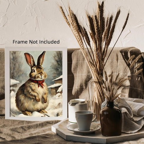 Posterizer 1 pcs-cute bunny in snowy winter scene -2-Art for Animal Lovers-Landscape & Nature Art-Decor for Home & Office- unframed wall art...
