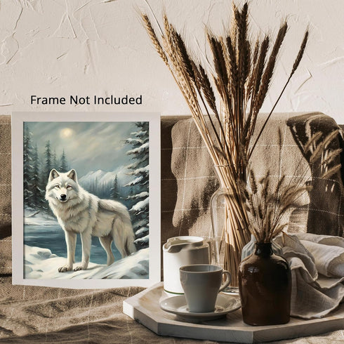 Posterizer 1 pcs-white arctic wolf in snowy nature-oil painting style -4-Art for Animal Lovers-Landscape & Nature Art-Decor for Home & Office- unf...