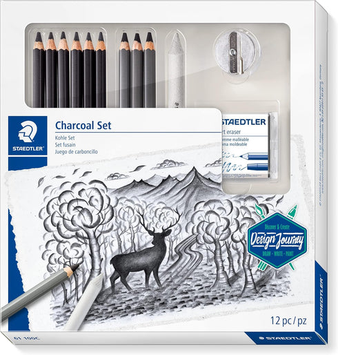 STAEDTLER Mars Lumograph Art Set | Drawing Kit with Charcoal and Graphite Drawing Pencils, Blending Stump, Kneadable Eraser and Dual Hole Sharpene...
