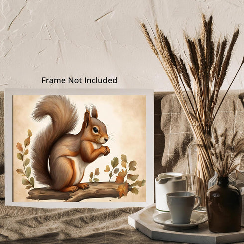 Posterizer 1 pcs- Cute squirrel on a trunk with green leaves-Art for Animal Lovers- Gift for Men Women Entrepreneur Teens-decor for Bedroom, Offic...