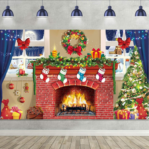 6x4 feet Christmas Fireplace Theme Backdrop Christmas Brick Wall Theme Decoration Extra Large Fabric Red Brick Wall Backdrop for Photo Baby Shower...