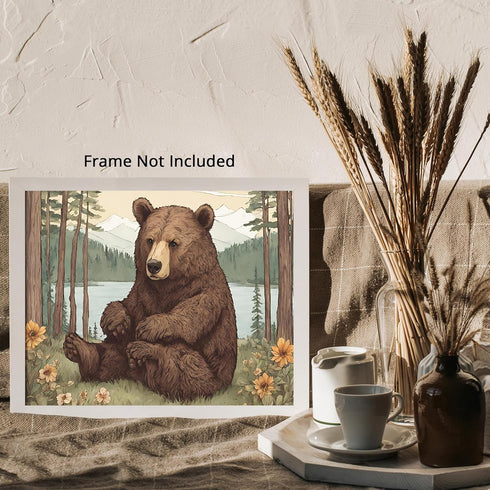 Posterizer 1 pcs- Cute bear sitting on the ground in nature-Art for Animal Lovers-Landscape & Nature Art- Gift for Men Women Teens-Living Room Be...