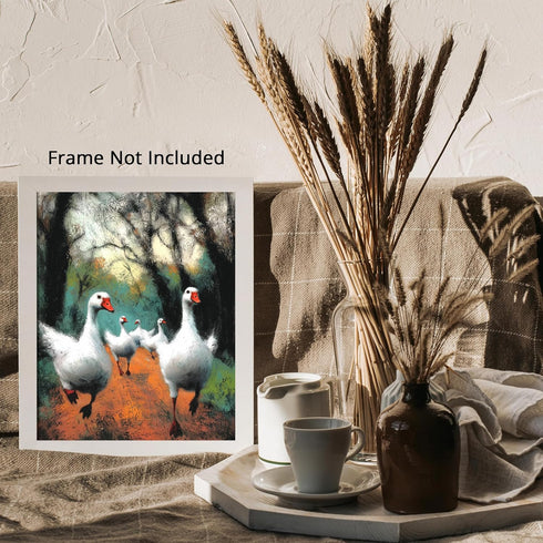 Posterizer 1 pcs-oil painting style art-flock of white geese 1-Art for Animal Lovers Gift for Art Lovers Decorations for Bedroom, Office, Living R...