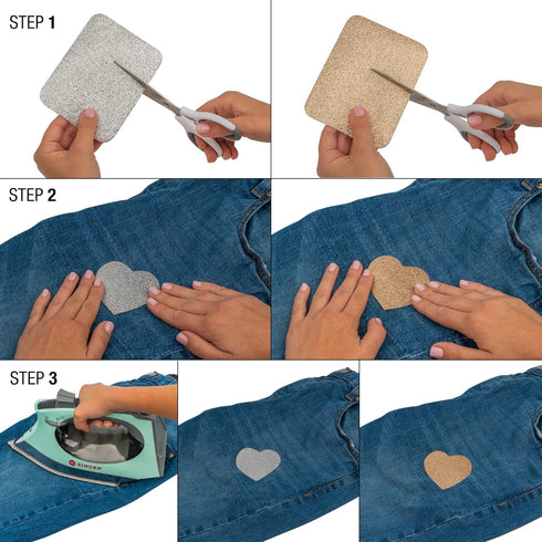 SINGER Iron-On Patches, Gold/Silver Glitter 3.75” x 5” inches...