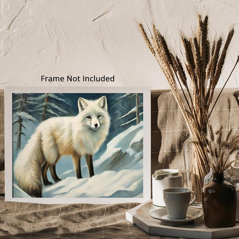 Posterizer 1 pcs-white arctic fox in snowy winter scene-oil painting style 1-Art for Animal Lovers-Landscape & Nature Art-Decor for Home & Office-...