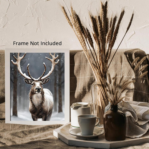 Posterizer 1 pcs-majestic deer in snowy winter scene-oil painting style-14-Art for Animal Lovers-Landscape & Nature Art-Decor for Home & Office- u...