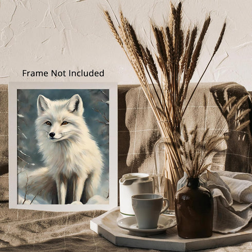 Posterizer 1 pcs-white arctic fox in snowy winter scene-oil painting style 12-Art for Animal Lovers-Landscape & Nature Art-Decor for Home & Office...