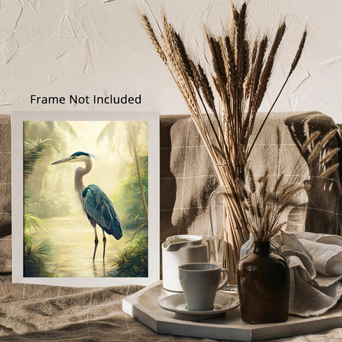Posterizer 1 pcs-detailed depiction of a blue heron bird -1-Art for Animal Lovers Gift for Art Lovers Decorations for Bedroom, Office, Living Room...