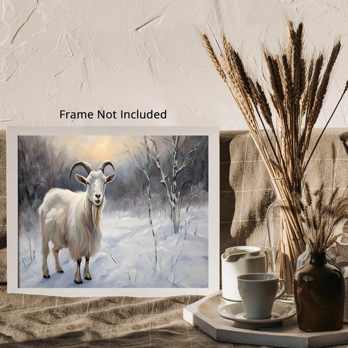 Posterizer 1 pcs-goat in snowy winter nature-oil painting style 4-Art for Animal Lovers-Landscape & Nature Art-Decor for Home & Office- unframed w...