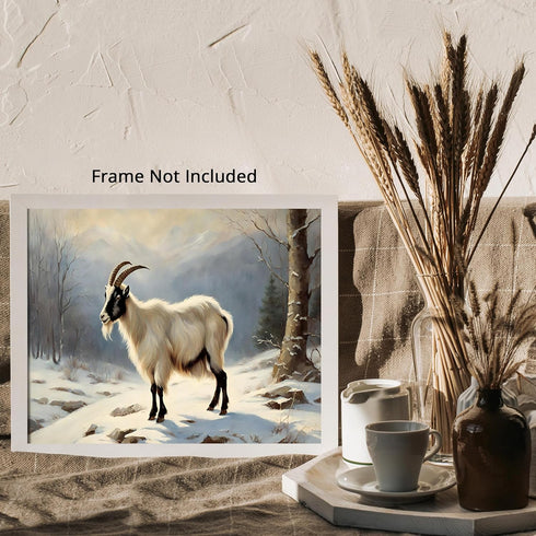 Posterizer 1 pcs-goat in snowy winter nature-oil painting style 7-Art for Animal Lovers-Landscape & Nature Art-Decor for Home & Office- unframed w...